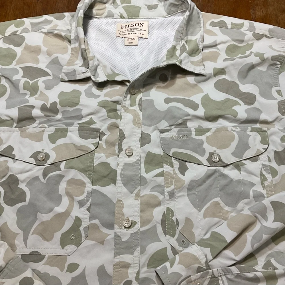 Filson Twin Lakes Sport Shirt Mens Sz XXXL Green Camo Hiking Outdoor Vented - Picture 3 of 9